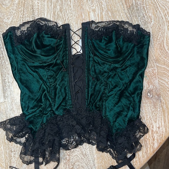 Vintage Fredericks Of Hollywood corset 80s 70s 90s velvet green black size 36